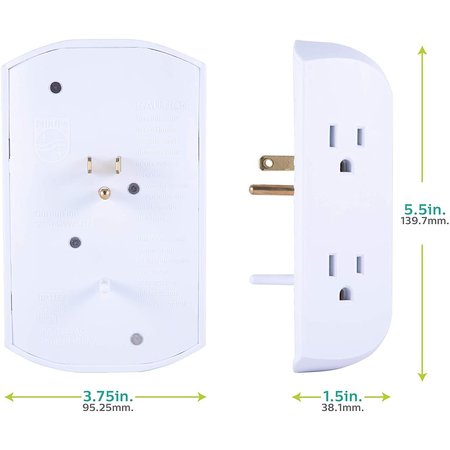 Philips PHILIPS 6 Outlet Wall Plug Adapter Power Strip, White SPS1740WA/37